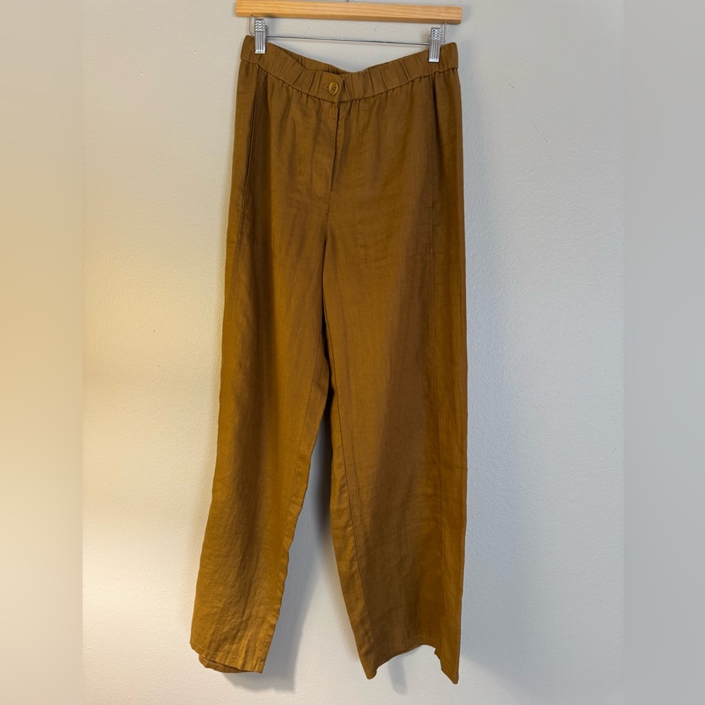 NWT - Organic Linen Eileen Fisher Wide Ankle Pants - Bronze - XS